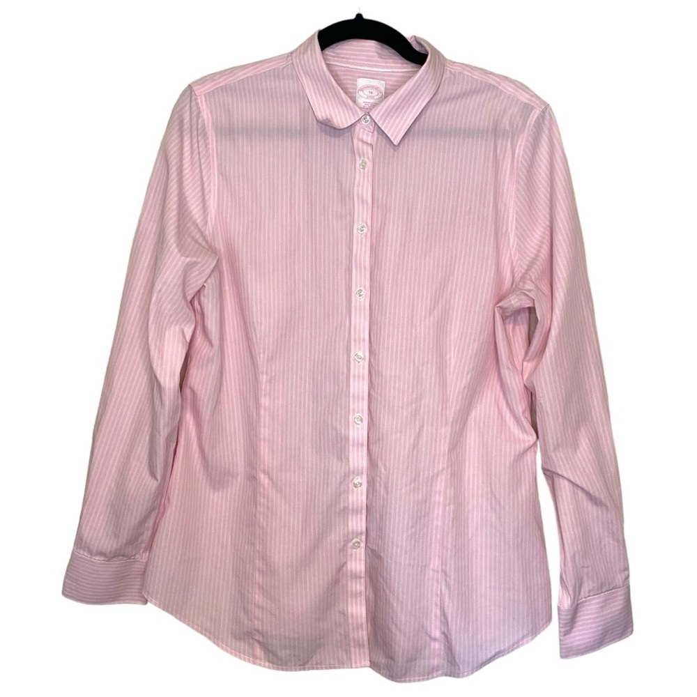 [Brooks Brothers 1818] Non-Iron White Pink Striped Cotton Blouse Women’s Size 14